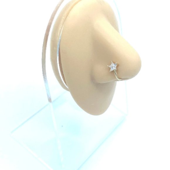 CZ Diamond Star 24 KT Gold Plated Nose Cuff Fake Nose Rings No Piercing Jewelry - Picture 2 of 5